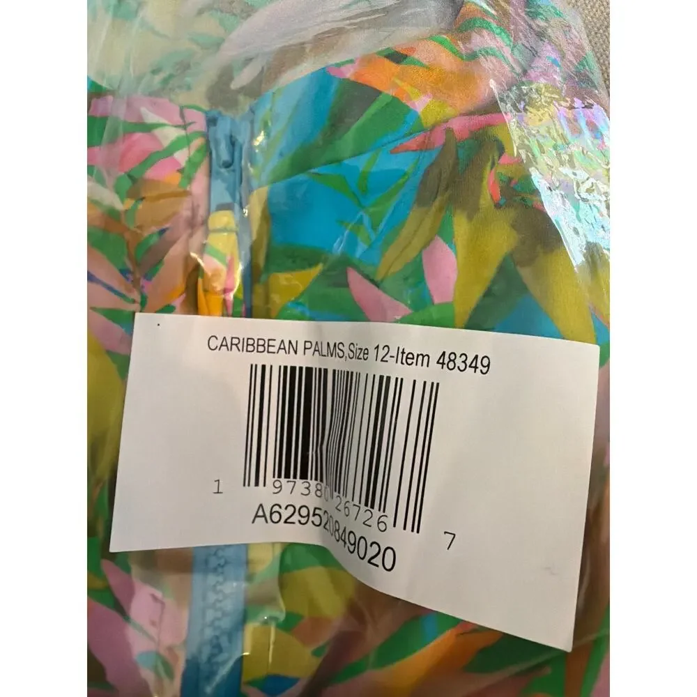 Kim Gravel x Swimsuits For All Zip-Front Swim Cardigan Caribbean palms Sz 12
